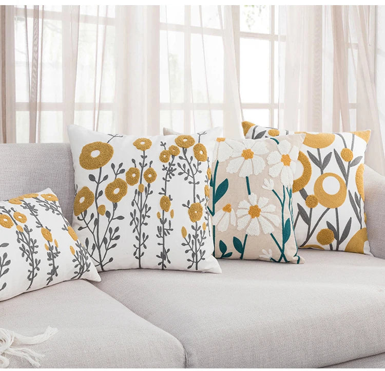 Home Decor Cushion Cover Daisy Floral Geometric 45x45cm/30x50cm Yellow Blue Embroidery Pillow Cover Soft Cozy for living room by HARMONYA STORE