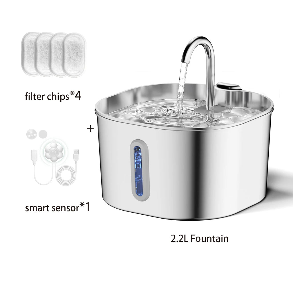 ZYFeeder 2.2L Automatic Cat Water Fountain Square Stainless Steel Pet Water Feeder Dog Water Fountain with window（No 5V 1A Plug） by HARMONYA STORE
