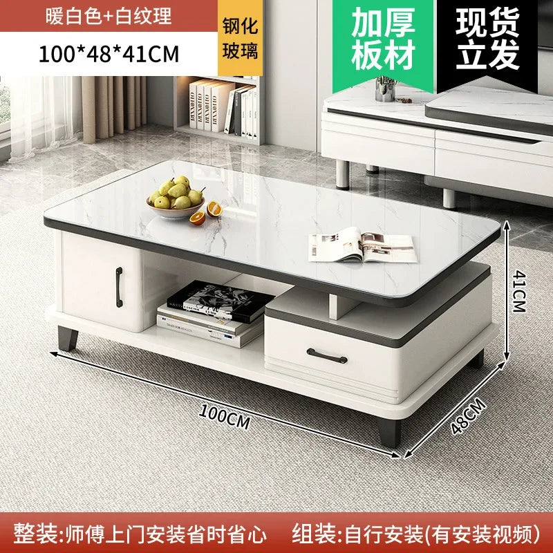 Modern LED TV Stand for Televisions Up Coffee Table Glass Shelves and Drawer Gaming Entertainment Center with Multiple Cabinet by HARMONYA STORE