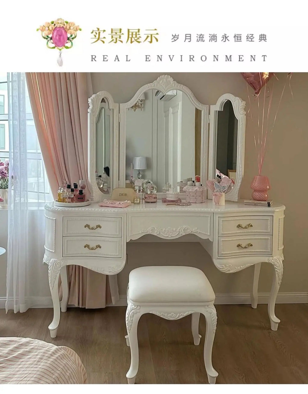 Wooden Luxury Vanity Table Dest European Hidden Glass Modern Dressing Table White Saving Makeup Tafel Furnitures For Bedroom by HARMONYA STORE