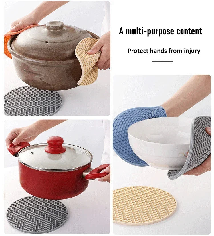 Table mat tool multifunctional kitchen silicone tableware mat, round anti slip and heat-resistant coffee cup coaster, pot holder by HARMONYA STORE