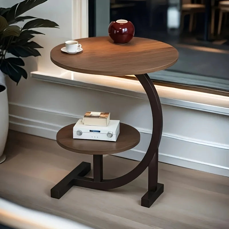 Modern Tiered Round Side Table - Double Layer Storage Accent Table for Living Room & Bedroom | Space-Saving Design by HARMONYA STORE