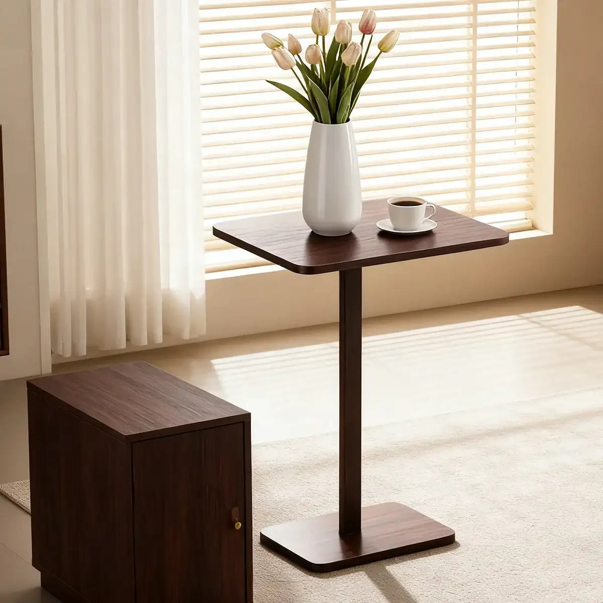 Minimalist C-Shaped End Table，Lightweight Sofa Bed Tray，Rustic Brown For Small Living Room TV Snack by DSERS
