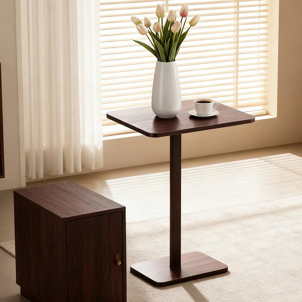 Minimalist C-Shaped End Table，Lightweight Sofa Bed Tray，Rustic Brown For Small Living Room TV Snack by HARMONYA STORE