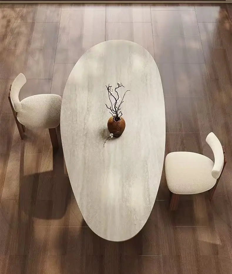French medieval style water drop-shaped travertine rock slab dining table walnut solid wood home retro silent wind solid wood di by HARMONYA STORE