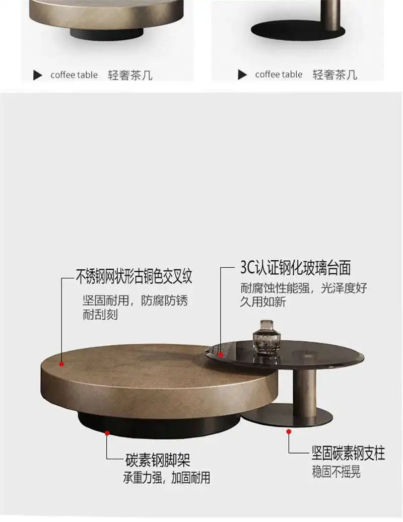 Designer Stainless Steel Coffee Tables European Luxury Round Tea Table Living Room Furniture Italian Tempered Glass Side Table by HARMONYA STORE