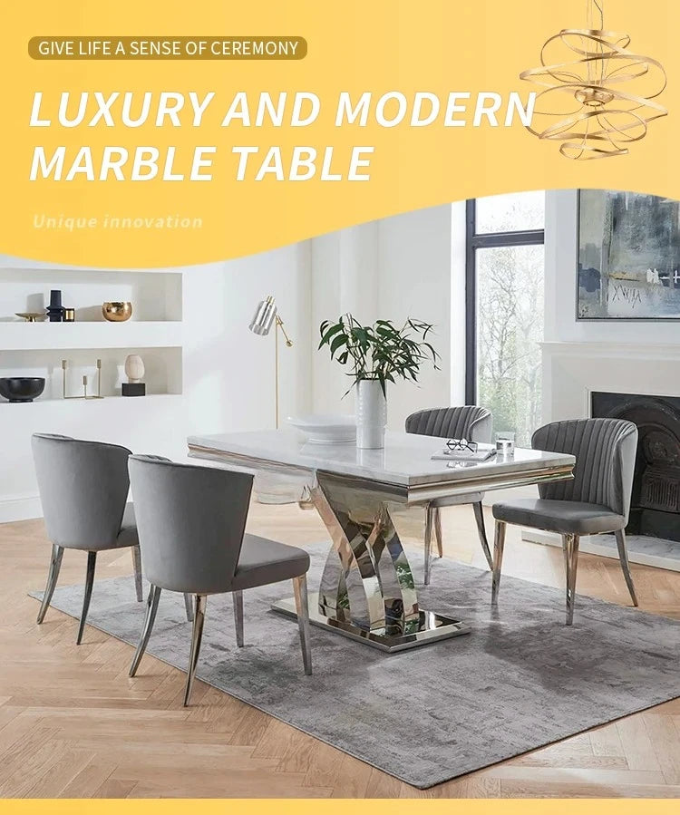Modern Dining Table Set 6 Seater Marble Table Luxury Dining Tables Living Room, Furniture by HARMONYA STORE