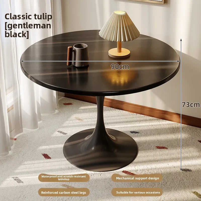 Modern tulip round table, household wooden dining table, negotiation tea table, coffee round table, carbon steel metal base by HARMONYA STORE