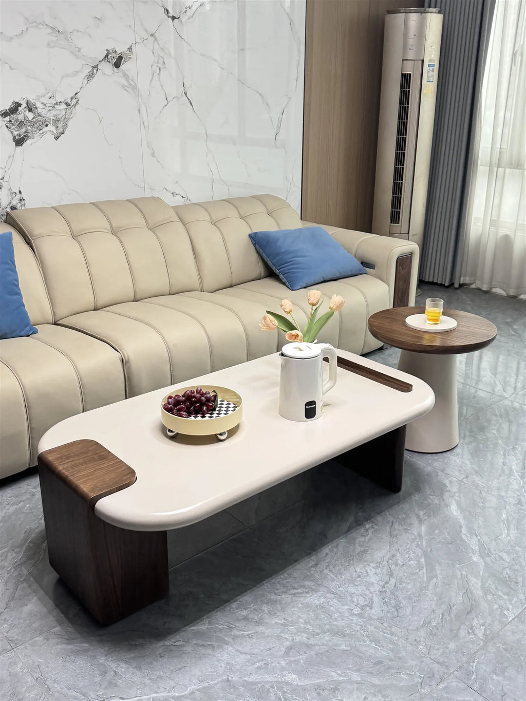 Modern Coffee Table Living Room Small Marble Side Table Glass Round Center Table Nordic Japandi Wabi Sabi Minimalist Furniture by HARMONYA STORE