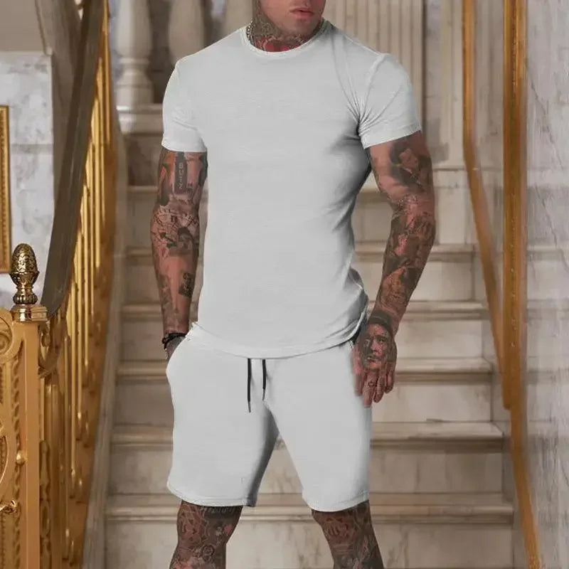 2025 summer new men's breathable sportswear short sleeved t-shirt and shorts set popular quick drying clothing by HARMONYA STORE