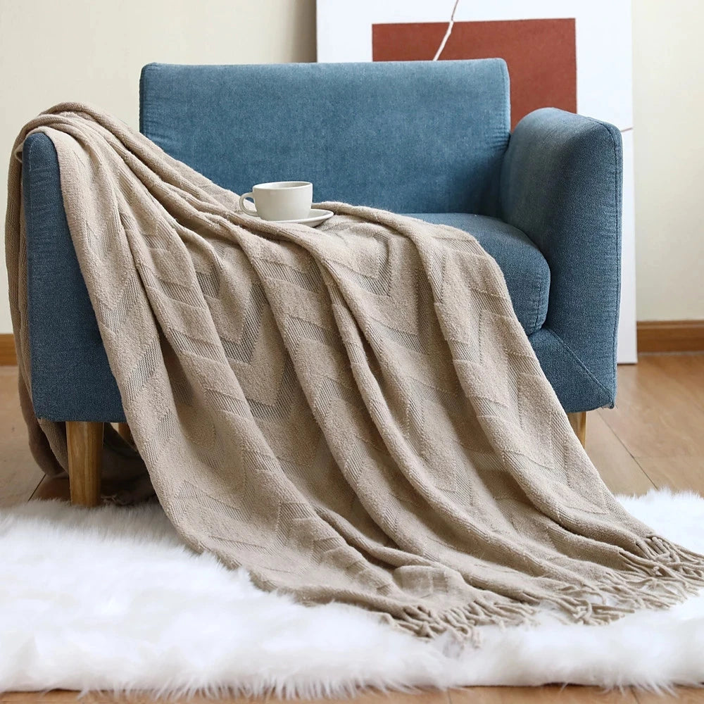 Elegant Nordic Blankets Tassel Knitted Sofa Cover Home Decorate Bedsheet Throw Blanket Cashmere Khaki Tapestry for Summer Elegan by HARMONYA STORE