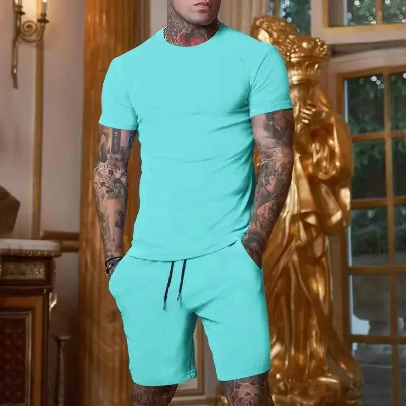 2025 summer new men's breathable sportswear short sleeved t-shirt and shorts set popular quick drying clothing by HARMONYA STORE