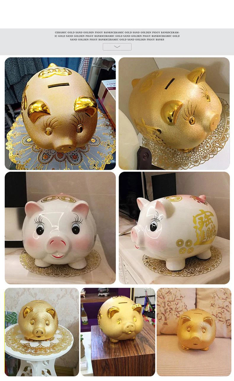 Creative Golden Pig Ceramic Piggy Bank 2023 New Kids Coin Bank Cute Cartoon Piggy Bank Gift Craft Money Box Savings Home Decor by HARMONYA STORE