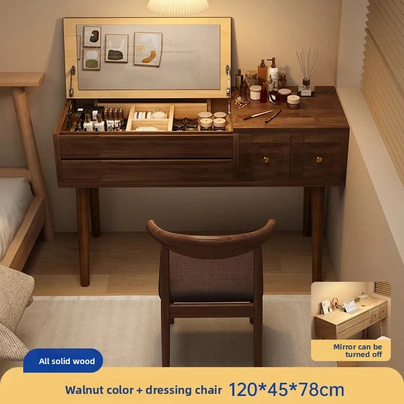 Solid wood dresser bedroom simple modern 2024 new high-end light luxury small apartment makeup mirror girl makeup table by HARMONYA STORE