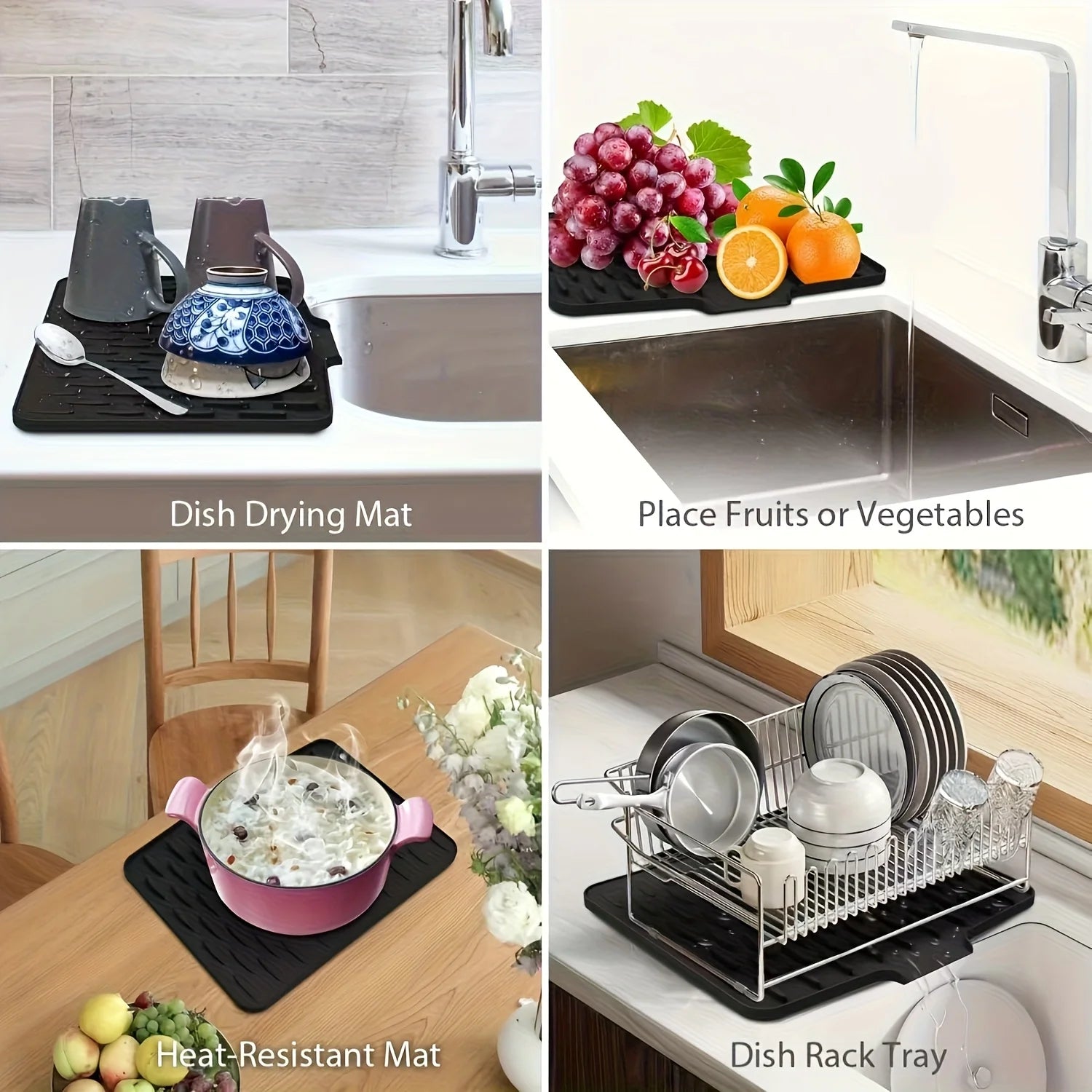Kitchen Silicone Drain Mat with Built-in Drainage Design, Easy to Clean, Suitable for Countertops, Sinks, Refrigerators by HARMONYA STORE