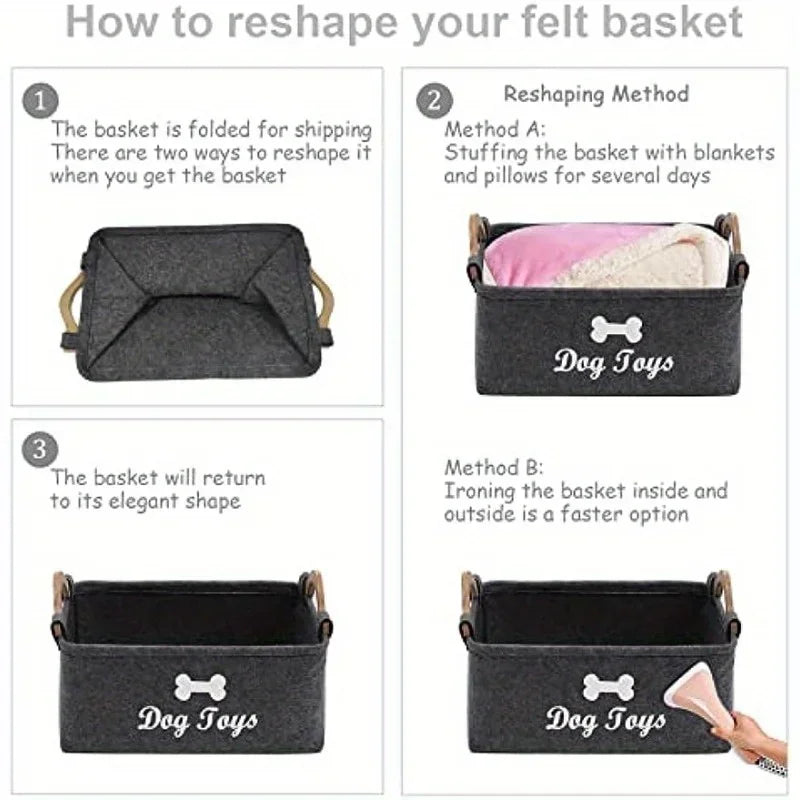 Felt pet toy box, dog toy box, storage basket box - perfect for organizing pets by HARMONYA STORE