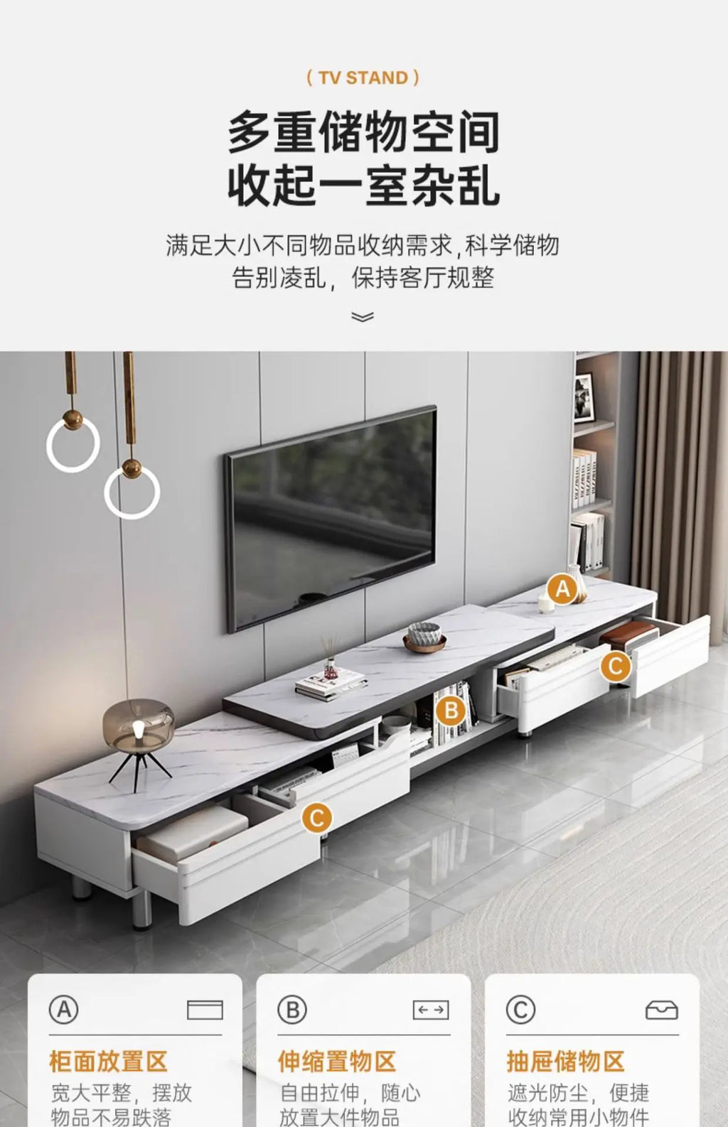 Modern LED TV Stand for Televisions Up Coffee Table Glass Shelves and Drawer Gaming Entertainment Center with Multiple Cabinet by HARMONYA STORE