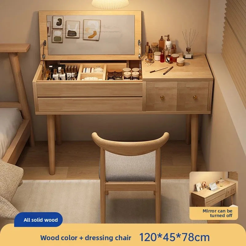 Solid wood dresser bedroom simple modern 2024 new high-end light luxury small apartment makeup mirror girl makeup table by HARMONYA STORE