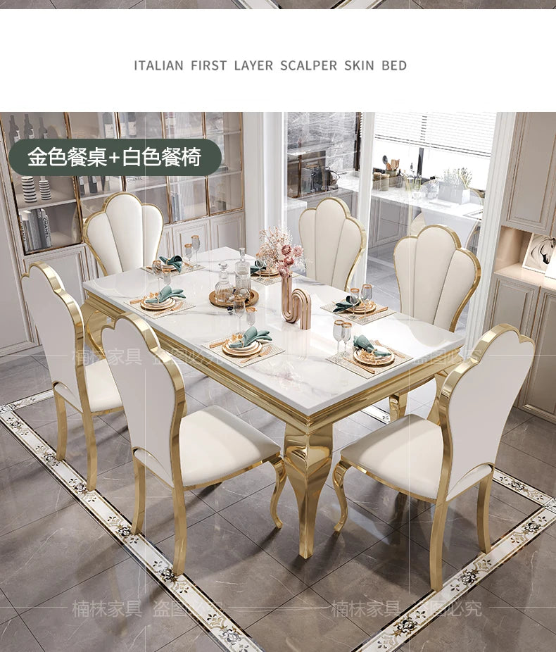 Marble Luxury Dining Table Unique Gold Individual White Italian Dining Table Rectangular Design Mesa Comedor Home Furniture by HARMONYA STORE
