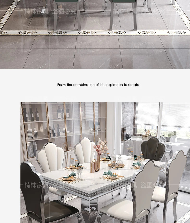 Marble Luxury Dining Table Unique Gold Individual White Italian Dining Table Rectangular Design Mesa Comedor Home Furniture by HARMONYA STORE