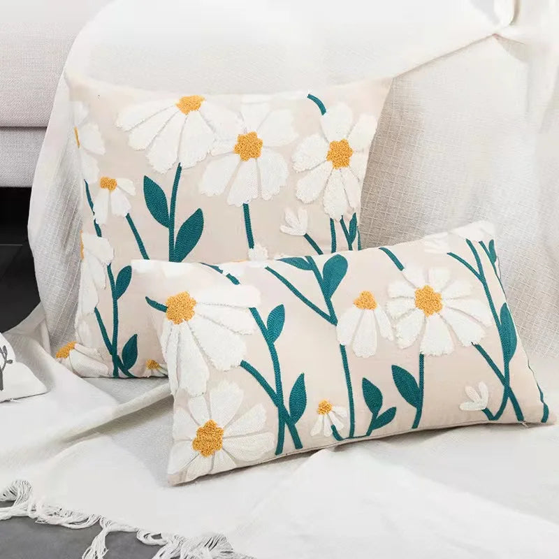 Home Decor Cushion Cover Daisy Floral Geometric 45x45cm/30x50cm Yellow Blue Embroidery Pillow Cover Soft Cozy for living room by HARMONYA STORE
