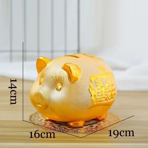 Creative Golden Pig Ceramic Piggy Bank 2023 New Kids Coin Bank Cute Cartoon Piggy Bank Gift Craft Money Box Savings Home Decor by HARMONYA STORE