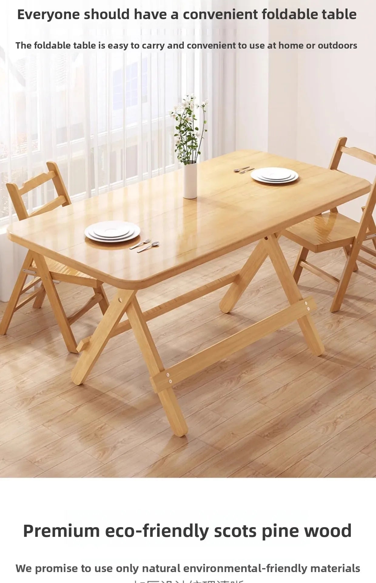 Solid Wood Rectangular Foldable Table Portable Dining Table for Home Small Apartment Balcony Bay Window Study Picnic Desk by HARMONYA STORE