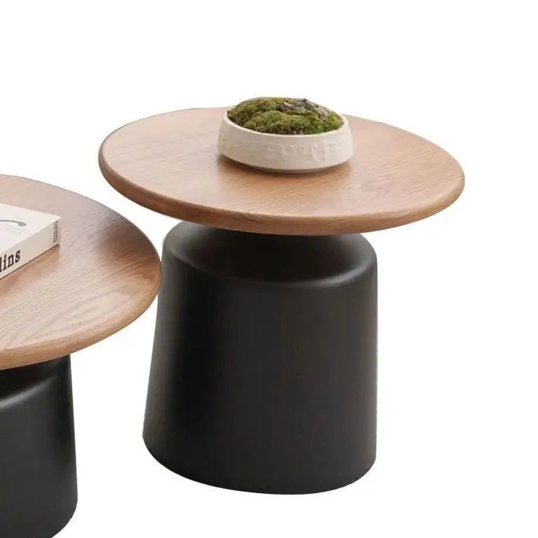 Table Wood Modern Minimalist Round Edge Design Curved White Base Creamy Milk Tea Small Space coffee tables luxury coffee table by HARMONYA STORE