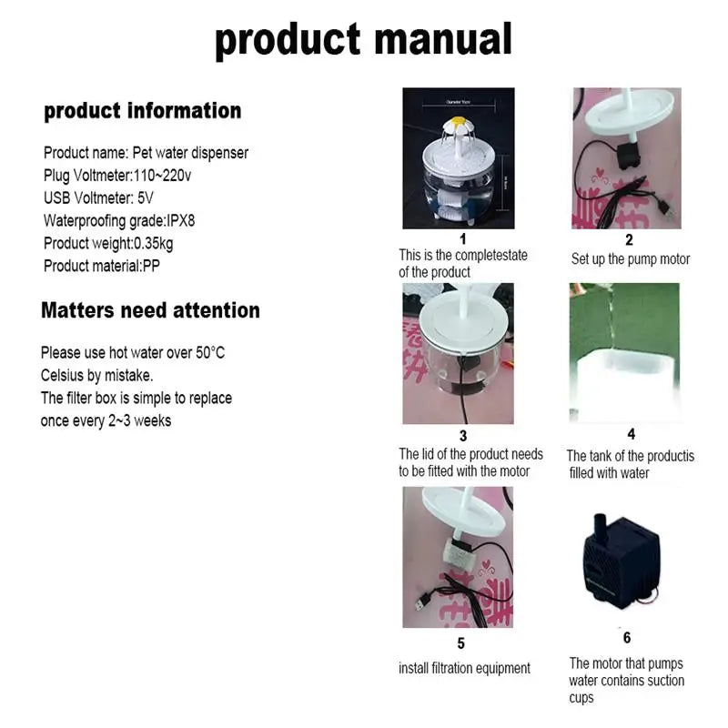 Pets Water Fountain Auto Filter USB Electric Mute Cat Drinker Bowl 1200mL Recirculate Filtring Drinker for Cats Water Dispenser by HARMONYA STORE