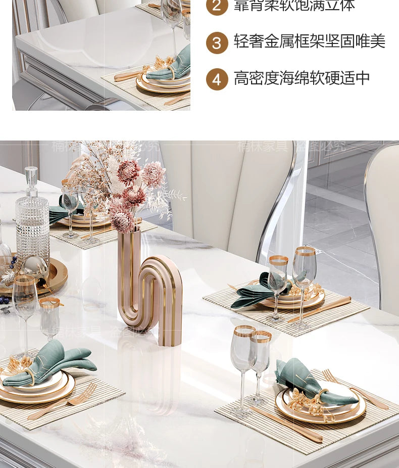 Marble Luxury Dining Table Unique Gold Individual White Italian Dining Table Rectangular Design Mesa Comedor Home Furniture by HARMONYA STORE