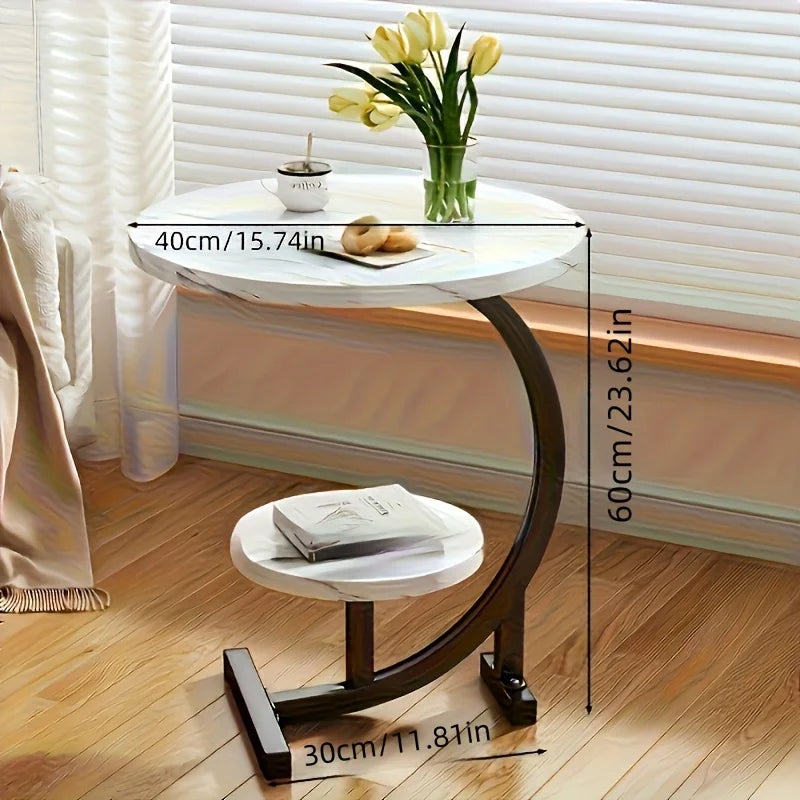 Modern Tiered Round Side Table - Double Layer Storage Accent Table for Living Room & Bedroom | Space-Saving Design by HARMONYA STORE