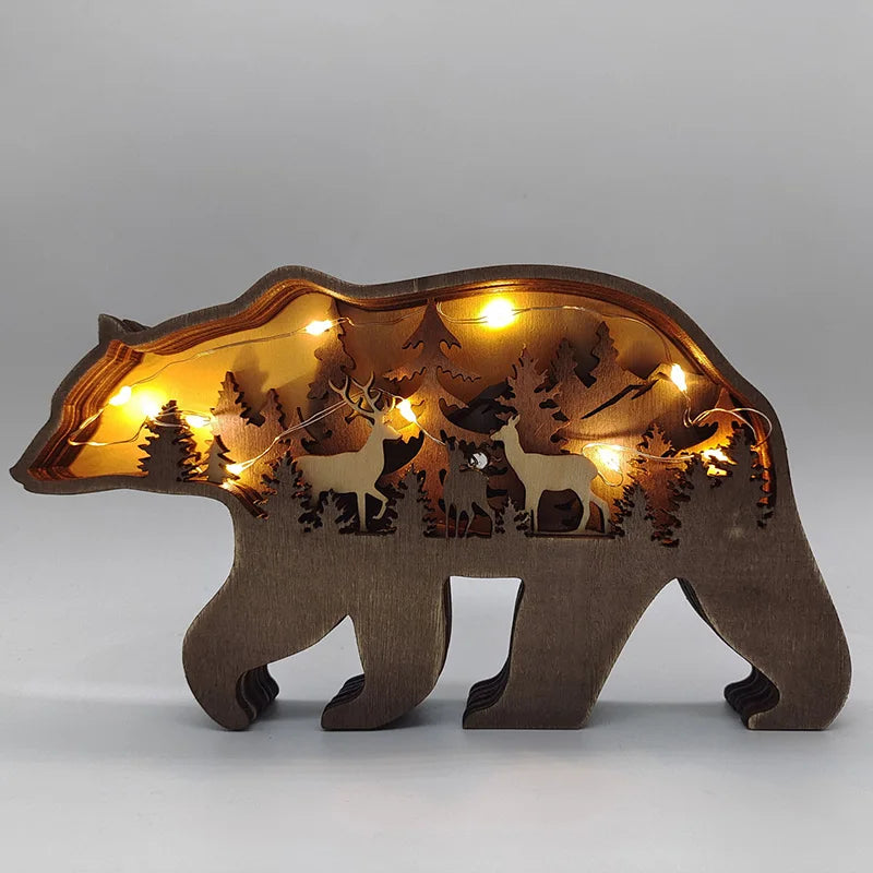 Wooden Animal Wolf Statue Creativity Wolf Totem Office Home Decorate Crafts Christmas Gift North Forest Elk Brown Bear Ornaments by HARMONYA STORE
