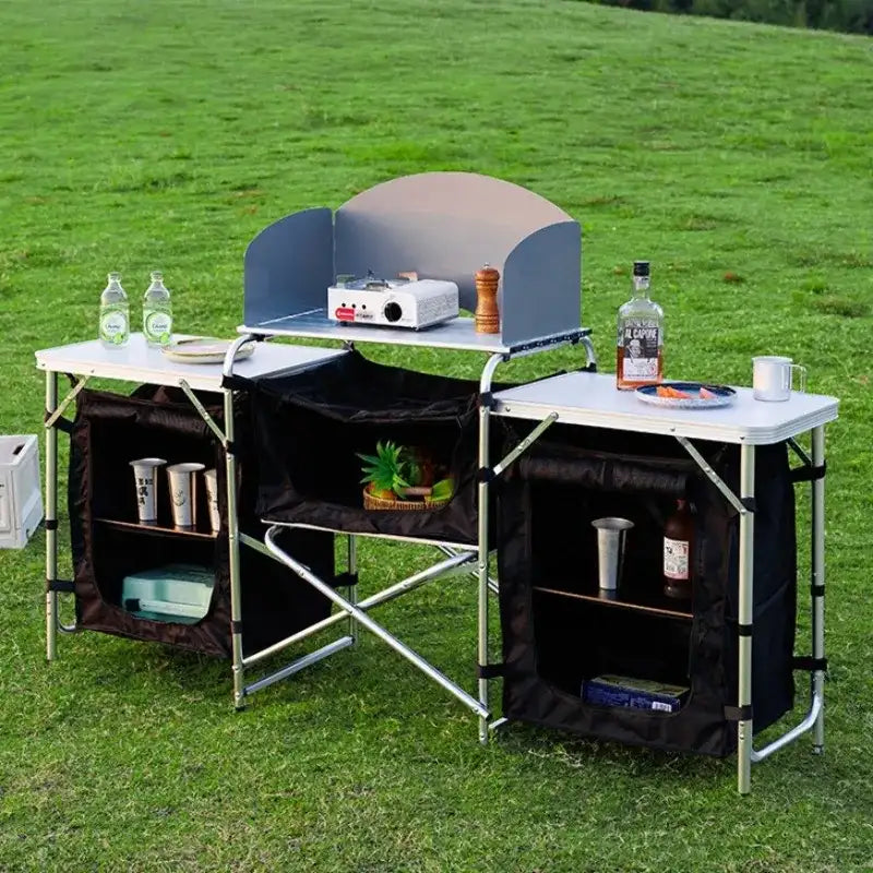 Outdoor Folding Portable Table Aluminum Alloy Frame Multi-functional Mobile Kitchen Dining Table Stable Camping Equipment by DSERS