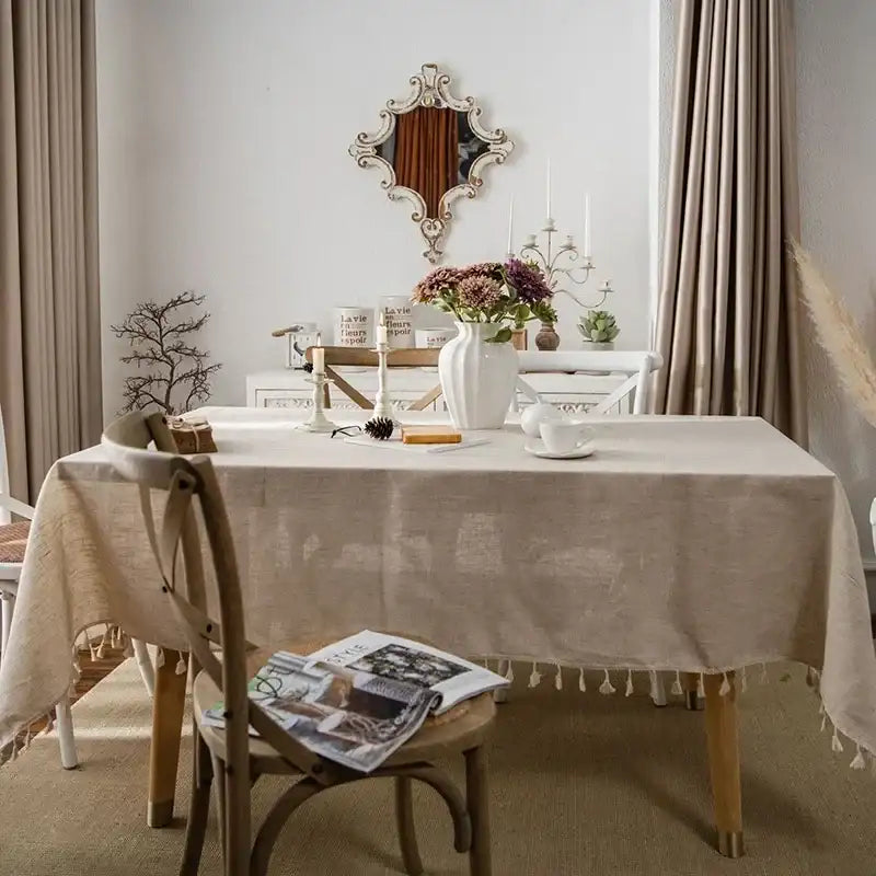 Tablecloth Rectangular Beige Table Cover With Tassel Dinning Table Decoration European Tablecloths manteles de mesa rectangular by DSERS