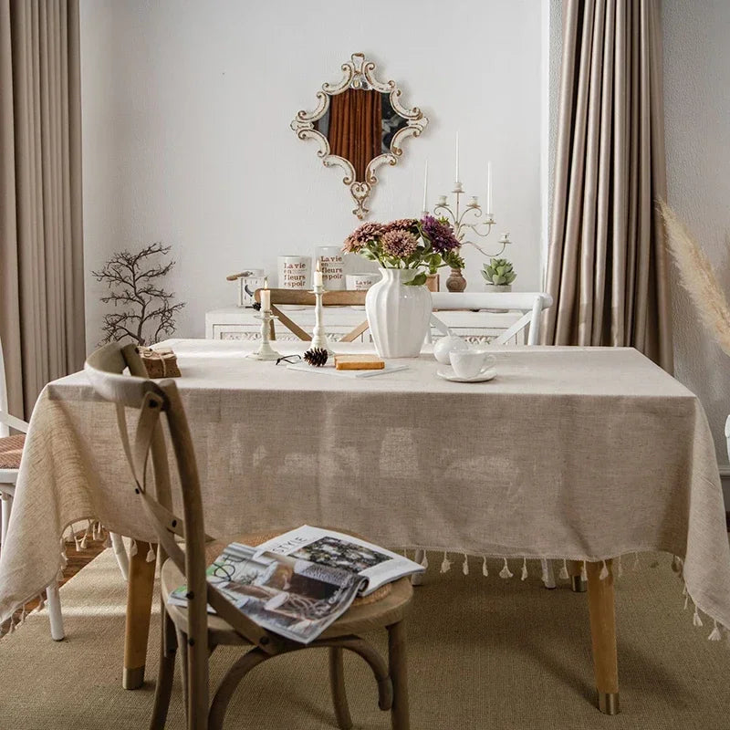Tablecloth Rectangular Beige Table Cover With Tassel Dinning Table Decoration European Tablecloths manteles de mesa rectangular by HARMONYA STORE