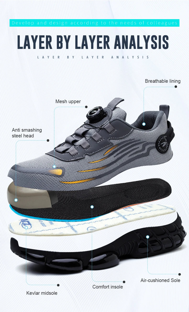 Rotating Button New Safety Shoes Men Anti-smash Anti-puncture Work Shoes Fashion Men Sport Shoes Security Protective Boots Men by HARMONYA STORE