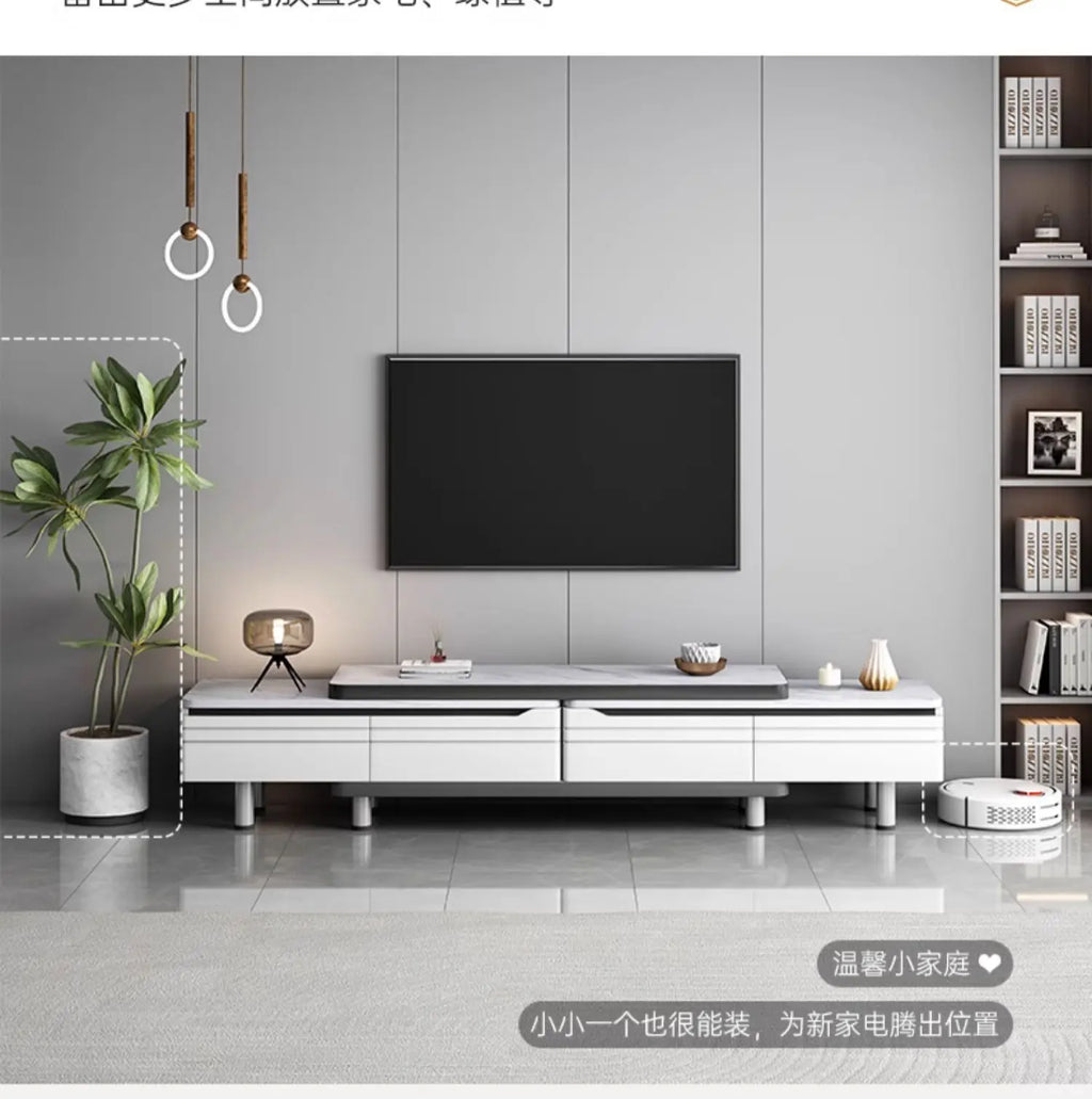 Modern LED TV Stand for Televisions Up Coffee Table Glass Shelves and Drawer Gaming Entertainment Center with Multiple Cabinet by HARMONYA STORE