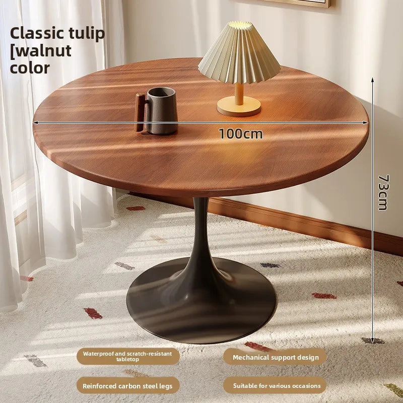 Modern tulip round table, household wooden dining table, negotiation tea table, coffee round table, carbon steel metal base by HARMONYA STORE