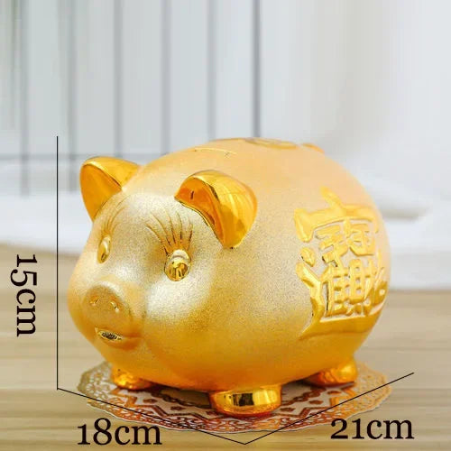Creative Golden Pig Ceramic Piggy Bank 2023 New Kids Coin Bank Cute Cartoon Piggy Bank Gift Craft Money Box Savings Home Decor by HARMONYA STORE