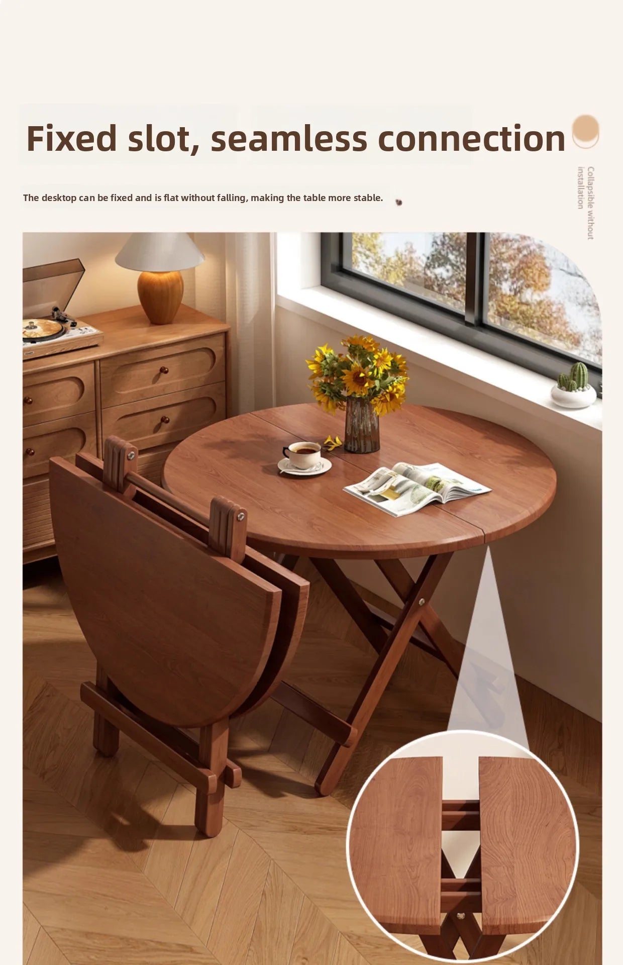 Sturdy Folding Dining Table - No Assembly Needed, Strong Stable Desk for Kitchen, Study & Office, round dining table,small table by HARMONYA STORE