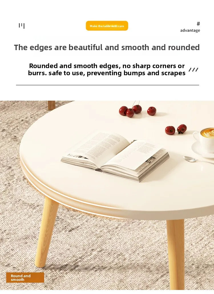 Small Table, Bedroom, Light Luxury Table, Modern Coffee Table, Living Room, Simple Small Round Table, Solid Wood by HARMONYA STORE