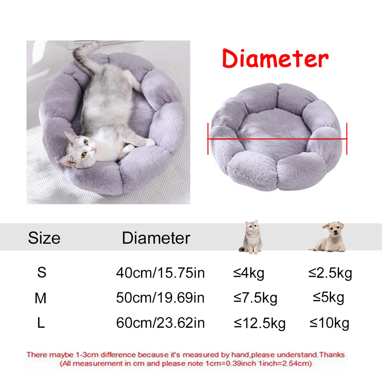 40-90cm 6 Sizes Round Pet Bed for Large Dog Bed Super Soft Cat Bed Plush Dog House for Medium Dog House Winter Warm Sleeping HARMONYA STORE