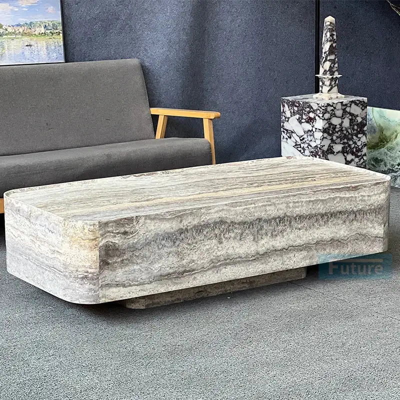 Rectangular Sliver Grey Travertine Marble Coffee Table Modern Luxury Minimalist Mable Beside Table for Cafe Terrace Furniture by DSERS