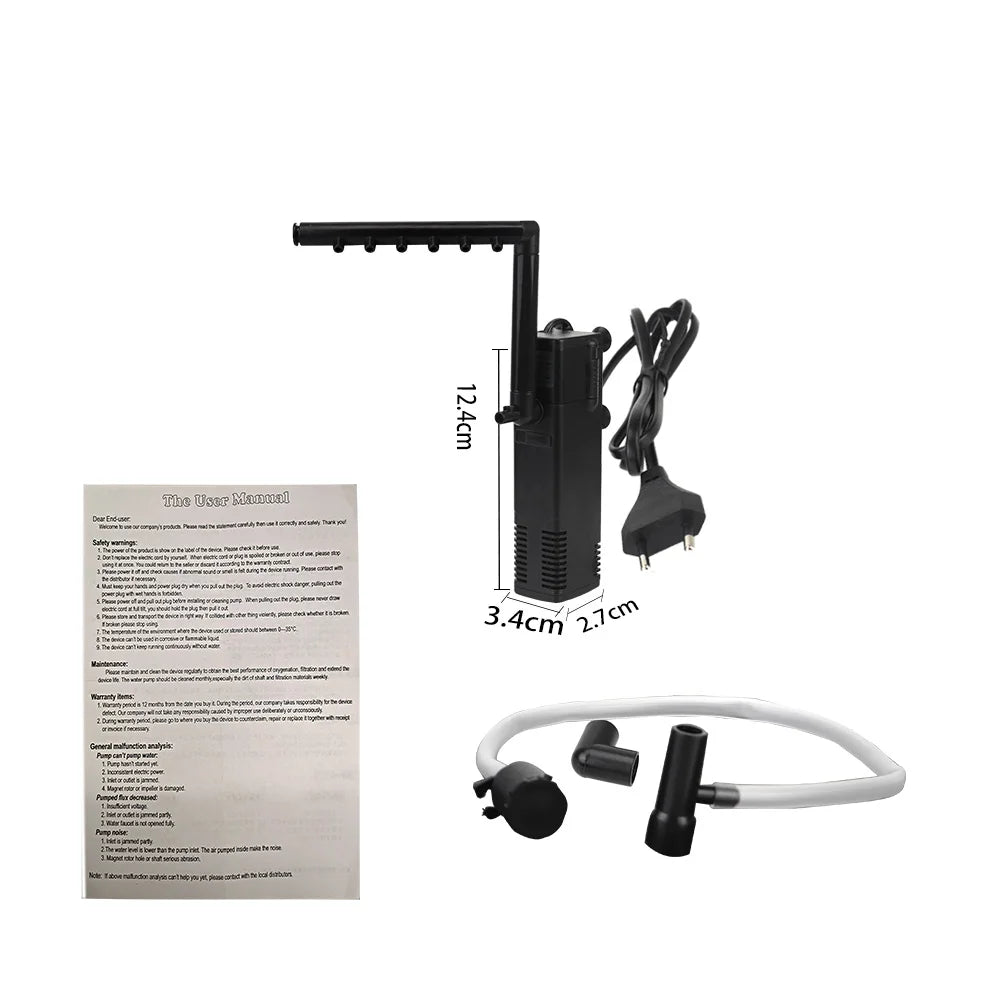 EU Plug Low Level Water Submersible Water Filter Pump Turtle Tank Filter Aquarium Fish Tank Oxygen Increasing Pump Add Oxygen by HARMONYA STORE