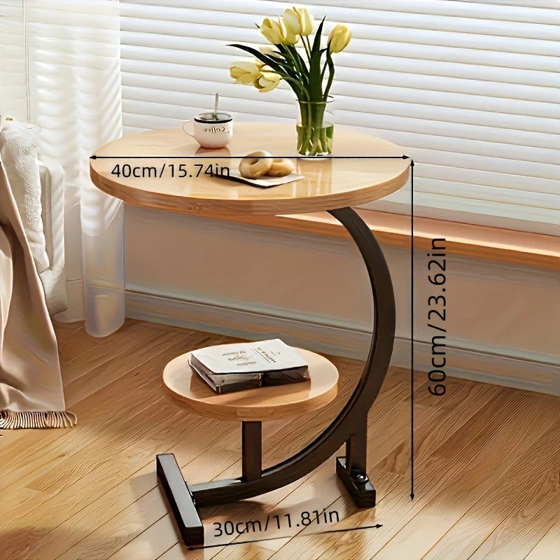 Modern Tiered Round Side Table - Double Layer Storage Accent Table for Living Room & Bedroom | Space-Saving Design by HARMONYA STORE