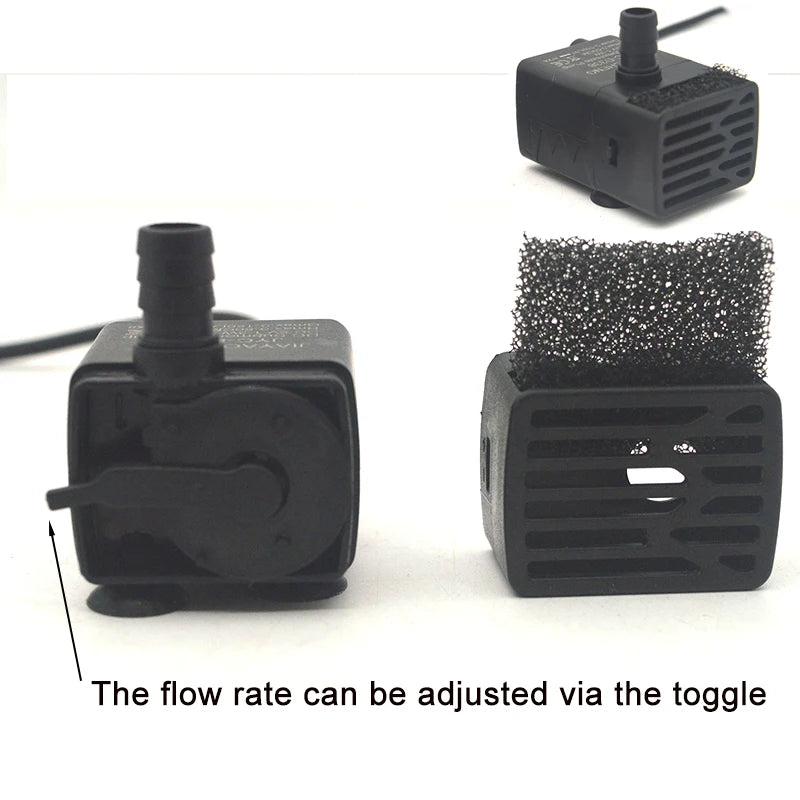 Ultra Quiet USB Aquarium Fish Tank Filtration Pump Mini Pet Fountain Submersible Adjustable Flow Water Circulation Pump 5V 5W by HARMONYA STORE