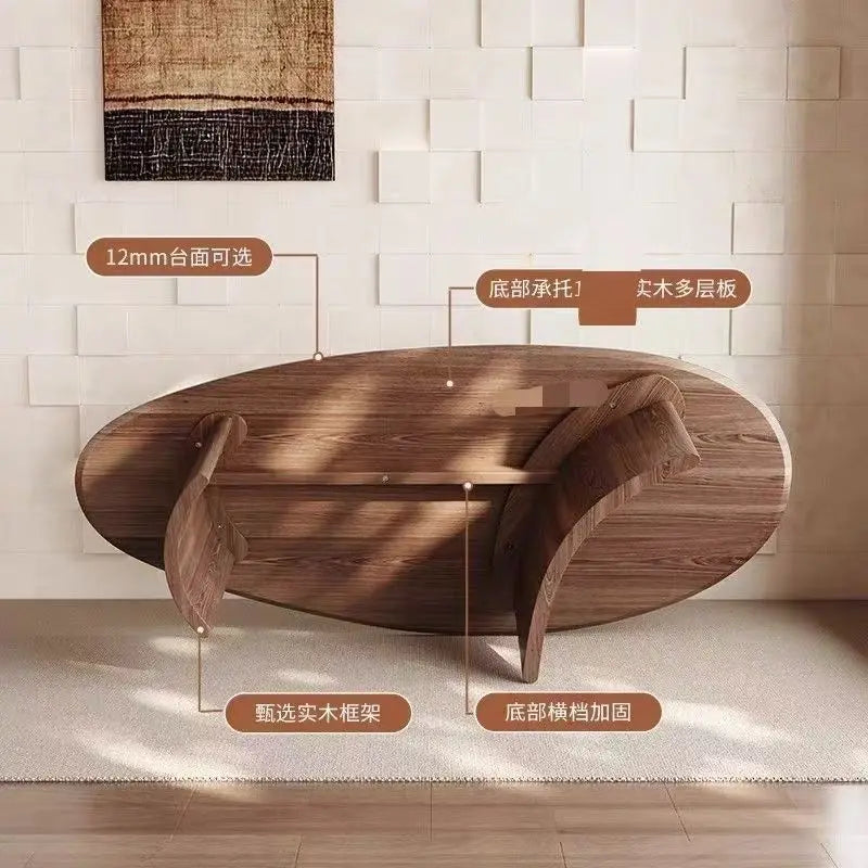 French medieval style water drop-shaped travertine rock slab dining table walnut solid wood home retro silent wind solid wood di by HARMONYA STORE