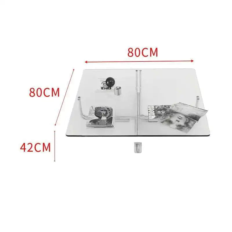 Transparent Square Glass Coffee Table, Stainless Steel Low Table by HARMONYA STORE