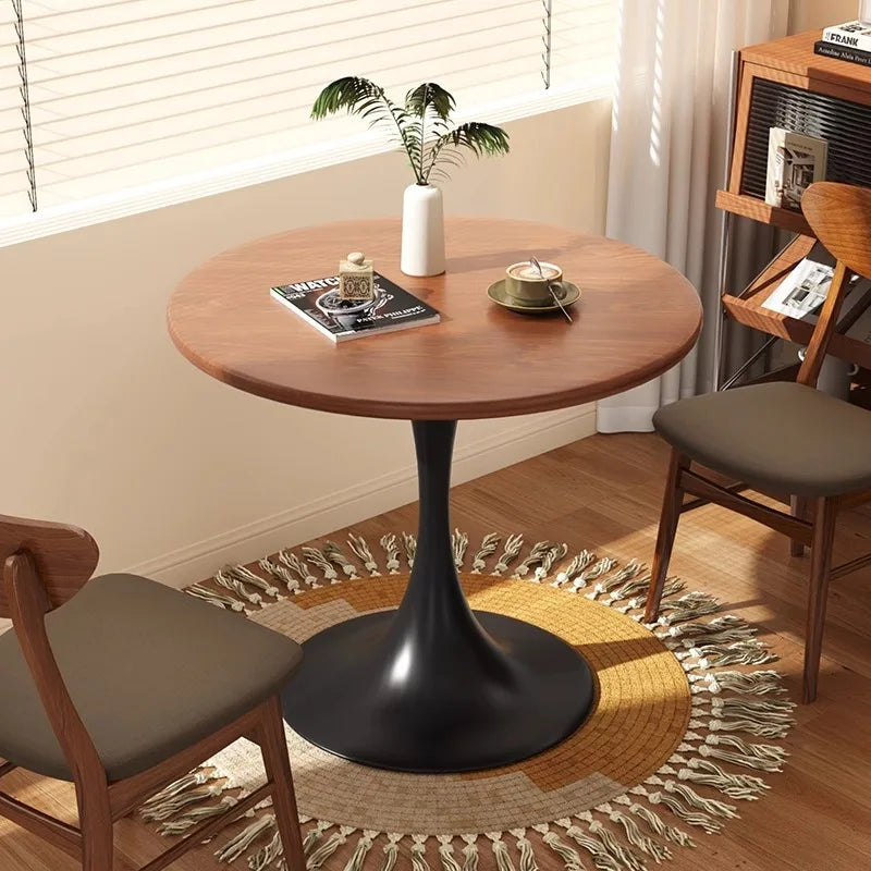 Modern tulip round table, household wooden dining table, negotiation tea table, coffee round table, carbon steel metal base by HARMONYA STORE