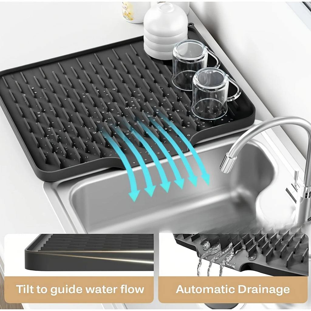 Kitchen Silicone Drain Mat with Built-in Drainage Design, Easy to Clean, Suitable for Countertops, Sinks, Refrigerators by HARMONYA STORE
